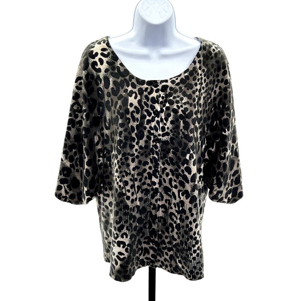 NWT Lane Bryant Black/Gray Animal Print Embellished Button Knit Cardigan 18-20